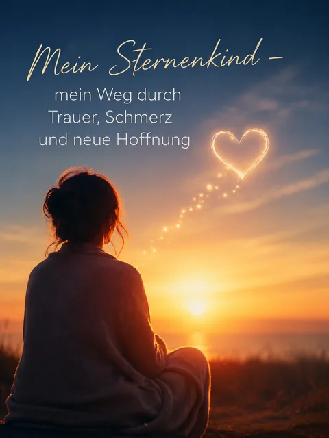 Mutter sitzt im Licht der Abendsonne als Symbol für die Verbindung zu ihrem Sternenkind