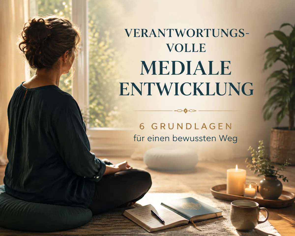 Frau in Meditation mit Notizbuch als Symbol für verantwortungsvolle mediale Entwicklung und bewusste Wahrnehmung