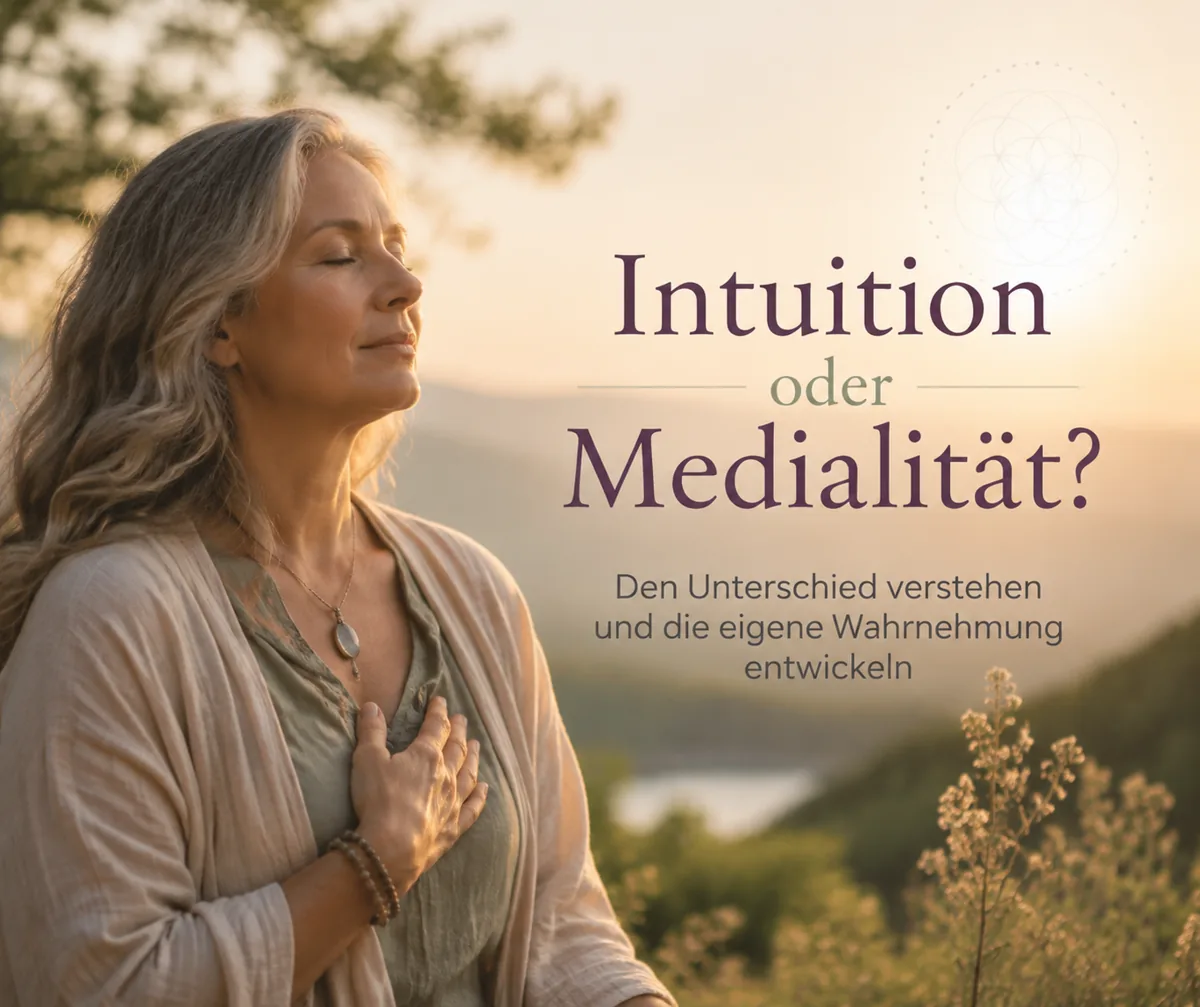 Frau in ruhiger Natur mit geschlossenen Augen als Symbol für Intuition, Medialität und bewusste Wahrnehmung