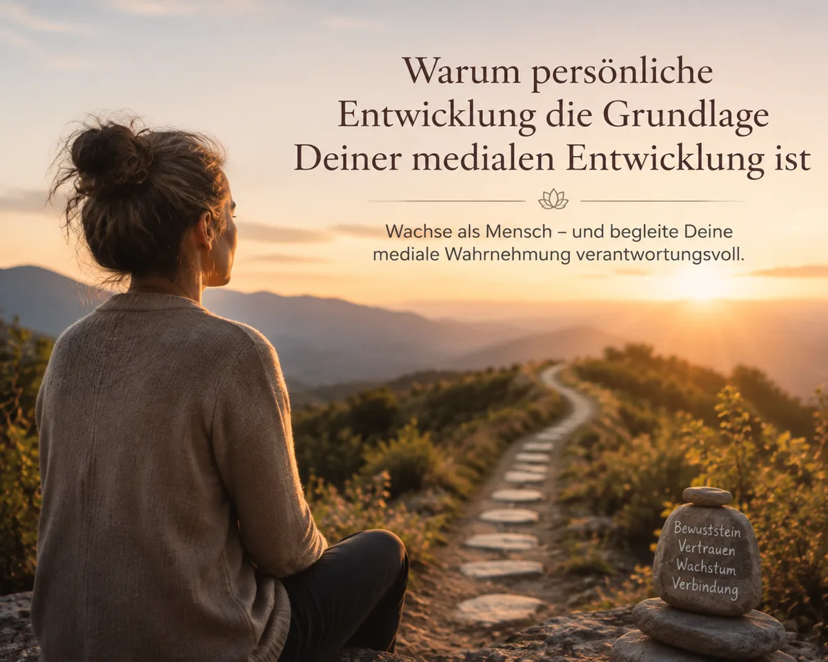 Person auf einem Weg bei Sonnenaufgang als Symbol für persönliche Entwicklung, Bewusstsein und die Entwicklung medialer Wahrnehmung