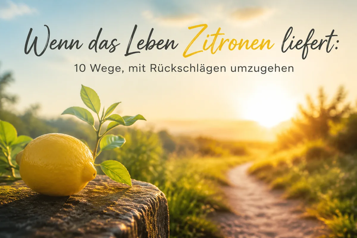 Zitrone auf einem Stein vor einem Weg im Sonnenlicht als Symbol für Rückschläge, neue Perspektiven und persönliche Entwicklung