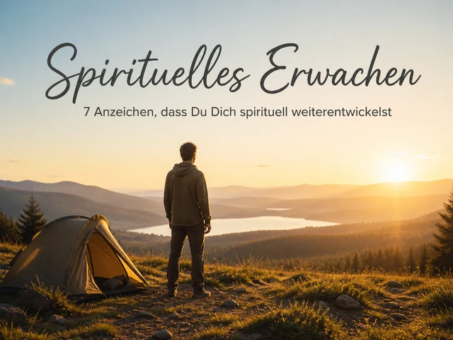 spirituelles-erwachen-7 Spirituelles Erwachen – Mensch am Zelt blickt bei Sonnenaufgang über eine Berglandschaft